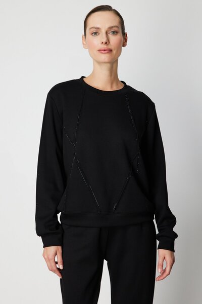 Genel Markalar Önü Taşlı Sıfır Yaka Sweat -66373