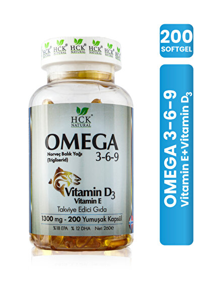 HCK NATURAL Omega 3 6 9 1300 mg - 200 Kapseln Norwegisches Fischöl Nahrungser...