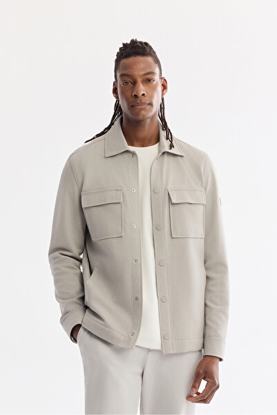 Avva Men's Light Gray Classic Collar Cotton Easy-Iron Comfort Fit Shirt Jacke...