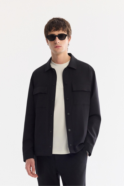 Avva Men's Black Classic Collar Technical Fabric Wrinkle-Free Comfort Fit Shi...