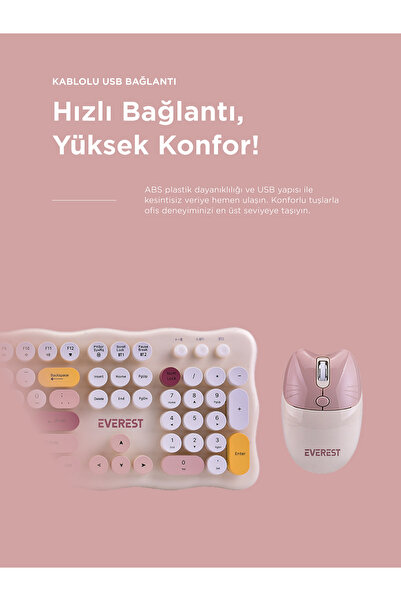 Everest KM-6287 Cookie Fildişi Kablosuz Bluetooth 2.4 + BT Q Klavye + Mouse Set