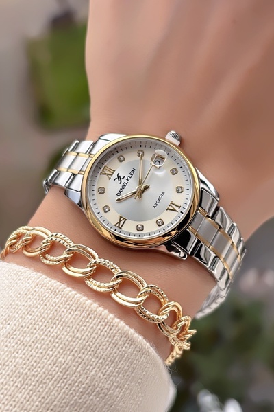 Daniel Klein Orijinal Takvimli Kadın Kol Saati Gold Gümüş Renk Büyük Kasa Çel...