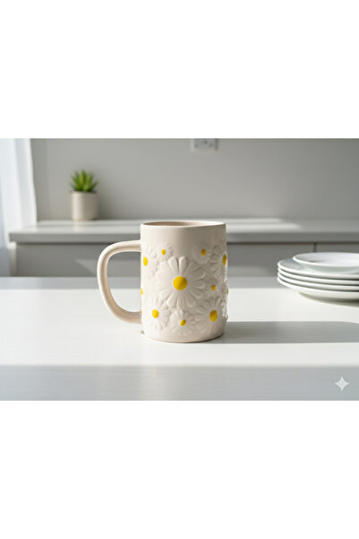 HOMEFECT Daisy Embossed Ceramic Mug Handmade