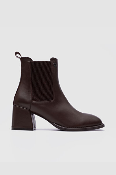 TOGO Kahverengi Hakiki Deri Kadın Topuklu Bot [060282]