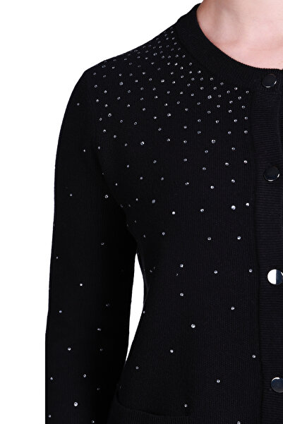 Sempre سترة نسائية ذات ياقة مستديرة وأكمام طويلة - بتفاصيل حجرية