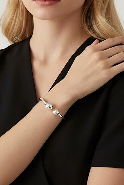 CAŞ DEKORASYON Silver Color Bulk Steel Bracelet