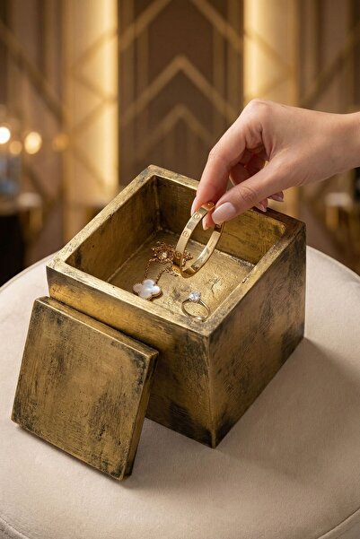 Viselia Takı Kutusu Takı Organizer Kapaklı Kutu Takı Düzenleyici Altın Eskitm...