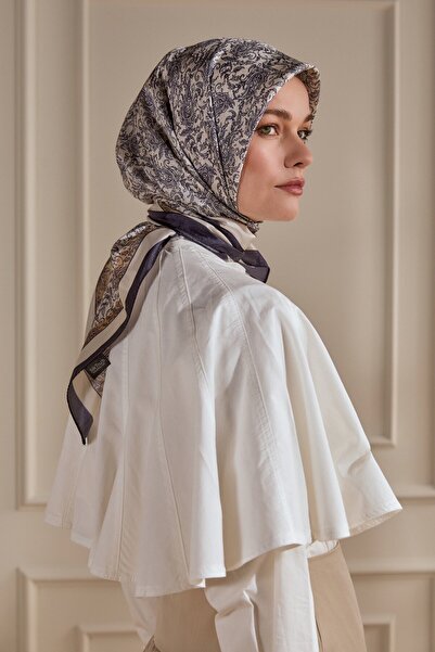 SilkTouch Navy Blue Nobility Motif Pattern Crystal Scarf