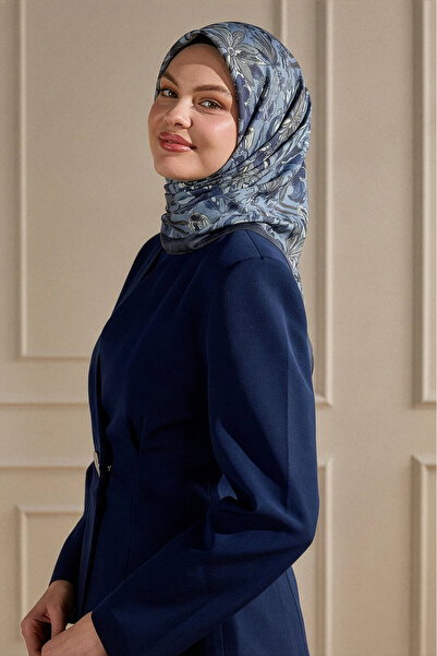 SilkTouch Navy Blue Vintage Floral Pattern Scarf