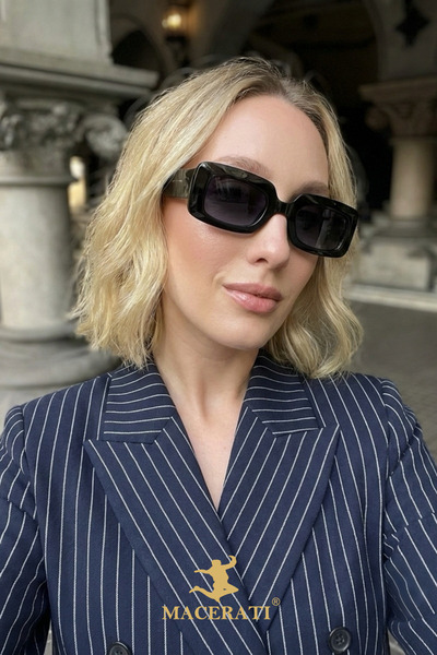 MACERATİ Parls Black Rectangular Unisex Ultra Light Sunglasses with Uv400 Filter