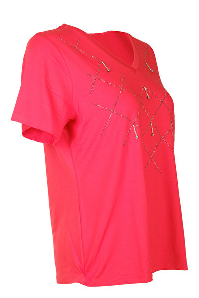 Vedi -bb Minimalistički V-izrez Sa kamenim detaljima Ženska T-shirt - Kratki ...