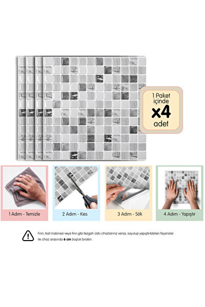 Stickez Tiles 3d Kendinden Yapışkanlı Duvar Karosu 25,4 cm x 25,4 cm (4 ADET)...