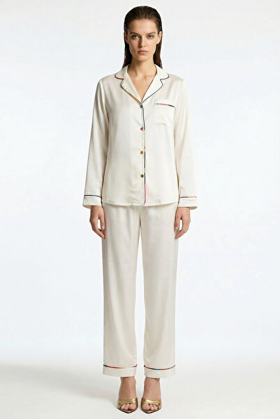 Feu De Elu Set pijamale din satin ecru - Colorex Long