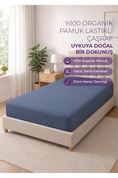 Days In Colours 100% organski pamuk postavljena plahta - 100x200 - Indigo - S...