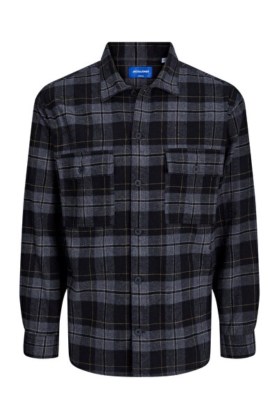 Jack & Jones قميص جاك آند جونز مريح بأكمام طويلة أسود للرجال من القطن12245681