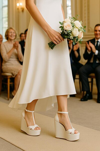 37Numara Pantofi de mireasa cu toc inalt alb catifelat