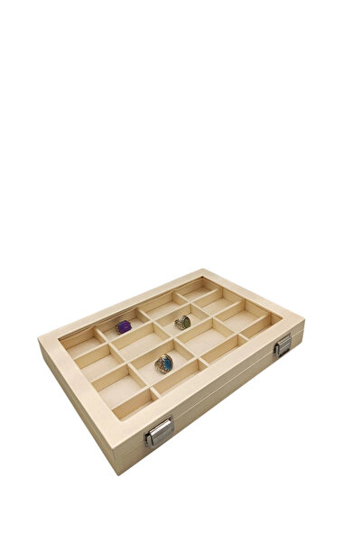 MeGass Dekor Yeni Cam Kapaklı İmera Deri Kumaş Krem Renk 34 cm / 24 cm Bölmel...