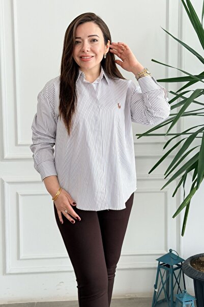 Yağmur Butik قميص مخطط بأزرار مخفية