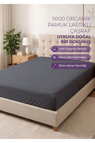 Days In Colours 100% organski pamuk plahta sa gumom - 180x200 - antracit - se...