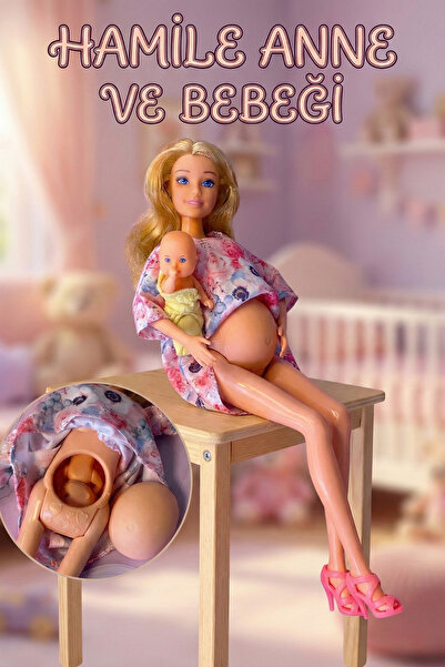 TUENGİ STORE Hamile Anne ve Yenidoğan Bebeği Oyun Seti - 29 cm Hamile Bebek S...