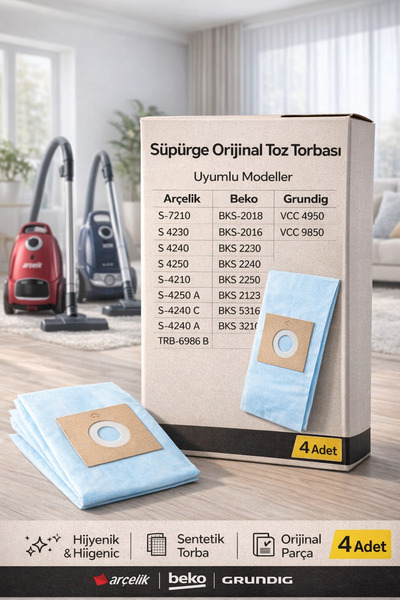 Arçelik Trb 6986 B Beko Trb 5986 B Orjinal Süpürge Toz Torbası 4 Adet