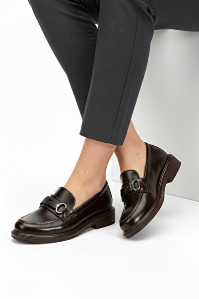 Delroshine CLENA Kadın Acı Kahve Rugan Tokalı Loafer Ayakkabı