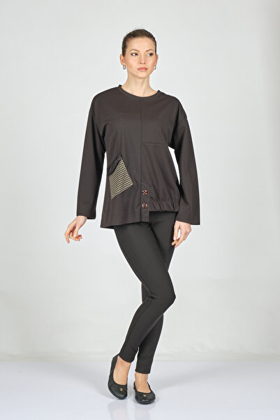 Ysatis Yuvarlak Yaka Cepli Uzun Kollu Siyah Kadın Bluz 22235000112