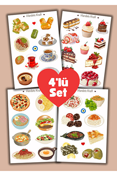 Handeto Kraft Set de autocolante cu alimente și deserturi, 4 autocolante, dec...