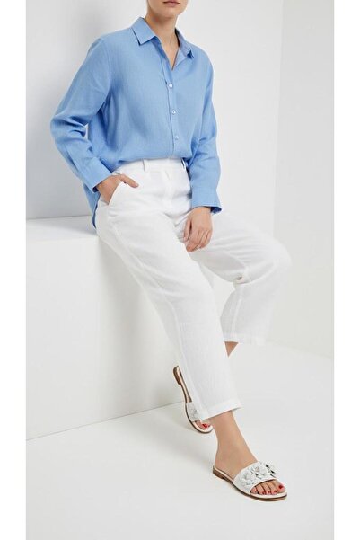 37Numara Големи размери - Дамски пантофи от естествена кожа в бял цвят с розо...