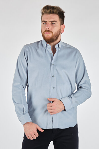 Ecer Чоловіча сорочка з довгими рукавами з оксамиту - мінімалістична та елега...