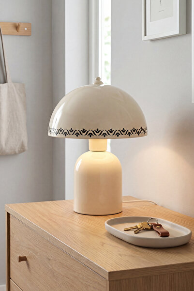 Marrien Luna Tulip Lampshade with Cream Metal Body - 25 cm - Bedroom Lighting...