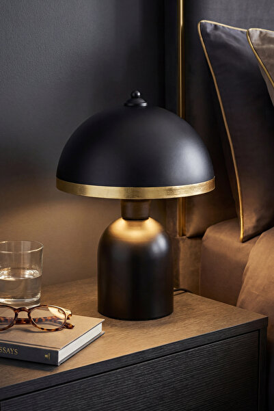 Marrien Luna Golden Abajur Siyah Metal Gövdeli - 25 cm - Salon Aydınlatma - D...