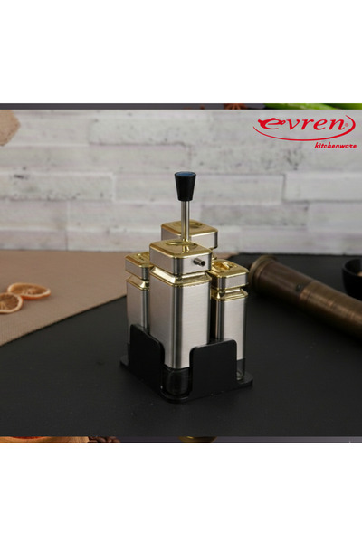 Evren 4 Parça Kare Cam Yağdanlık ve Baharatlık Seti, Yağlık Sirkelik Tuzluk B...