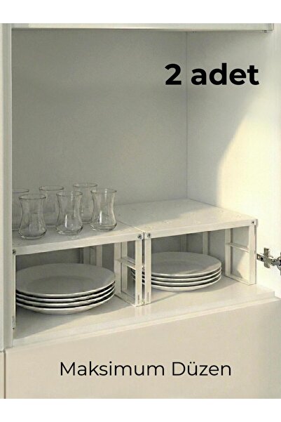 Tidy Home 2 Adet Dolap içi Raf Tabak Bardak Düzenleyici Metal raf