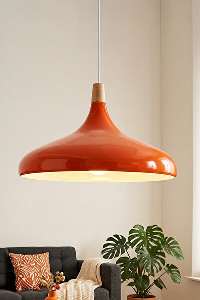 Marrien Nova Bohem Ahşap Turuncu Metal Sarkıt (35 cm) Yemek Masası Üstü Avize