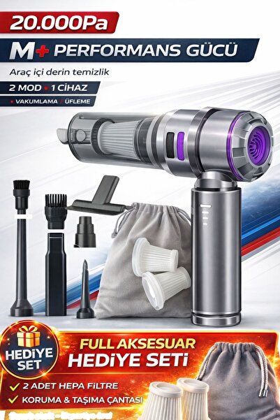 Zineets 20.000Pa Süper Güçlü Portatif Kablosuz Vakumlu Ve Üflemeli Araç Süpür...