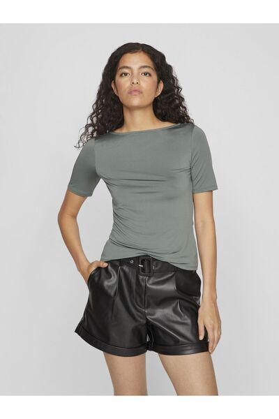 VILA Oberteil mit kurzen Ärmeln U-Boot-Ausschnitt