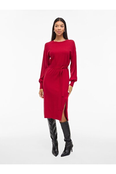 VILA Strickkleid Gürtel Midi