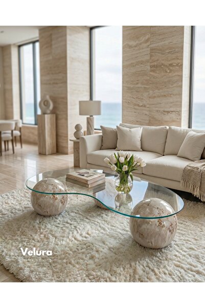 Velura Home & Living Modern Orta Sehpa & Küre Sehpa & Top Sehpa & Şeffaf Fasu...