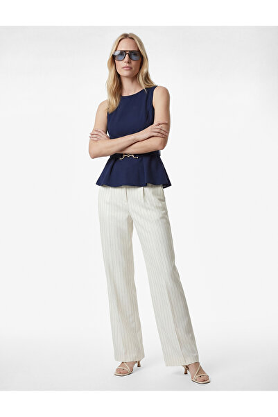 Koton Crew Neck Sleeveless Peplum Blouse with Metal Accessories and Belt