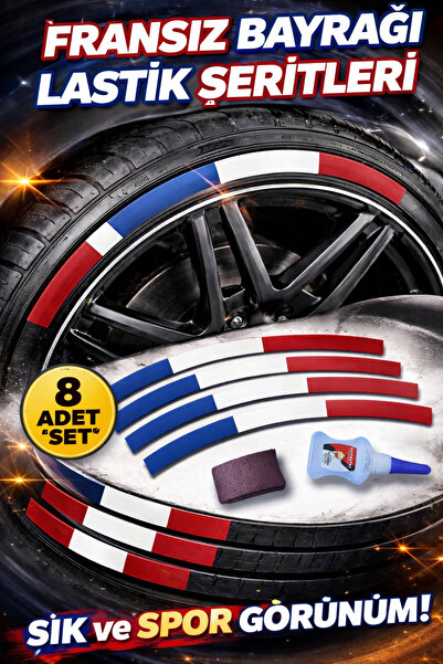 ASTUNİNG Renkli Fransa Bayrak 3d Motosiklet Ve Otomobil Lastik Yazısı Kabartma Sticker Yapıştırma 8 Adet Set