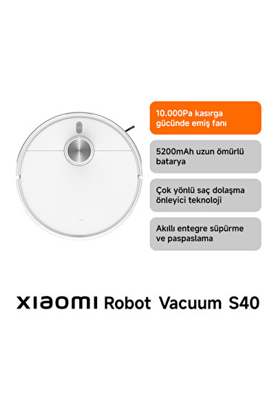 Xiaomi Robot Vacuum S40 Beyaz Akıllı Robot Süpürge + Paspas -10000 Pa Emiş Gü...