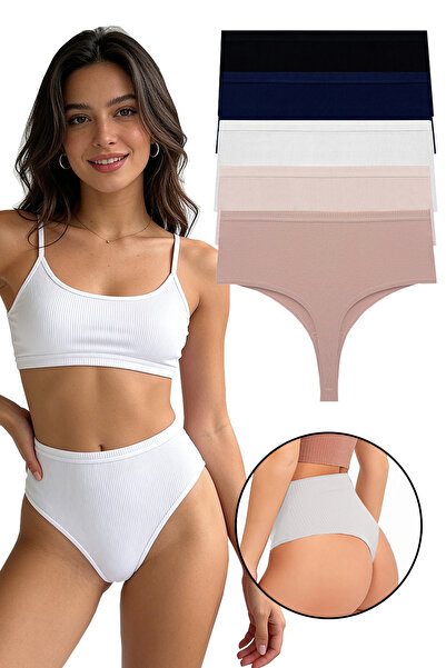 Sensu Γυναικείο ψηλόμεσο στρινγκ με κορδόνια, συσκευασία 5 τεμαχίων