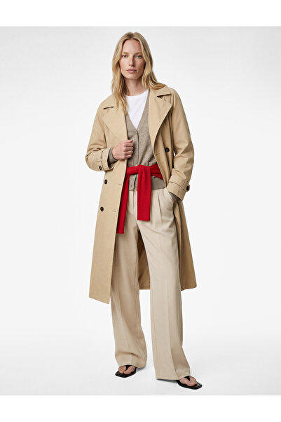 Koton Long Sleeve Pocketed Belted Buttoned Double Breasted Gabardine Oversize...