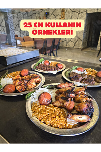 Binbir Trend 25 cm - Otantik Desenli Krom Çelik Meze ve Servis Tabağı, Salata Tabağı