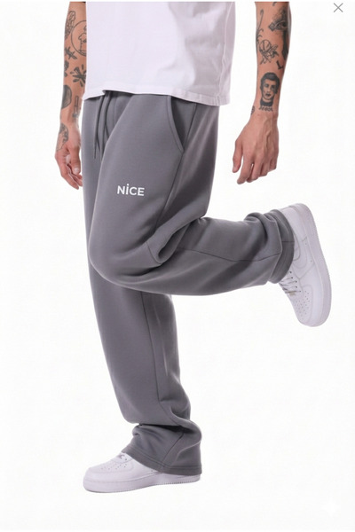 NİCE Baskılı 3 İplik Şardonlu Kışlık Rahat,Günlük Baggy Eşofman Altı