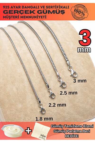 OSMANLI GÜMÜŞ Erkek Gümüş Kolye - 3mm Kalın Tilki Kuyruğu Gümüş Erkek Kolye Z...