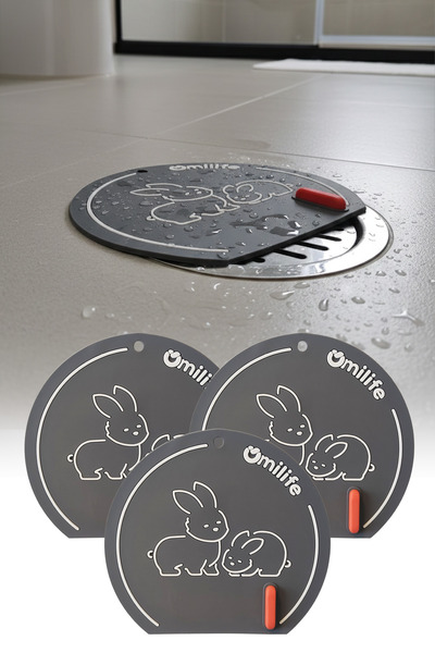 omilife 3 قطع من حصيرة السيليكون الرمادية - مضادة للرائحة، وحوض الحمام والمطب...