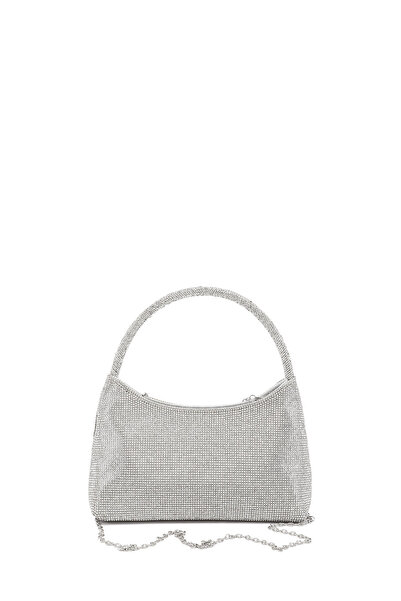 GÖNDERİ(R) Women's Silver Long Chain Hand and Shoulder Strap Evening Dress Bag