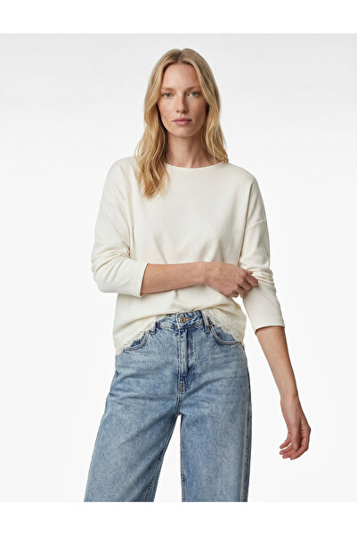 Koton Long Sleeve Crew Neck Sweatshirt with Lace Detail